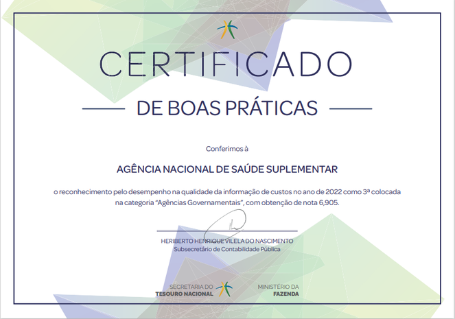 ANS é certificada pelo desempenho na qualidade da informação de custos em 2022