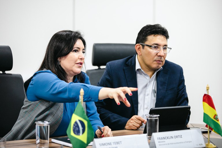 Ministra Simone Tebet e ministro boliviano Franklin Ortiz discutem parcerias bilaterais