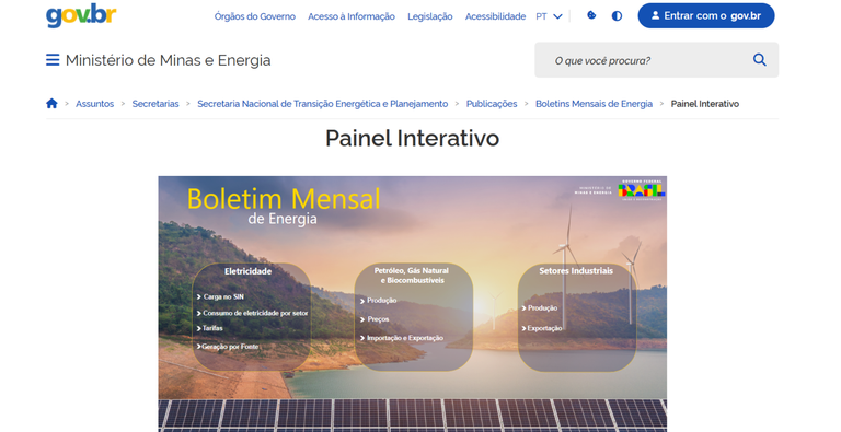 Ministério de Minas e Energia lança painel interativo para o Boletim Mensal de Energia