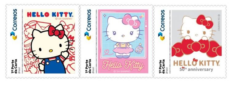 Correios e Sanrio celebram 50 anos da Hello Kitty com edição comemorativa de selos postais