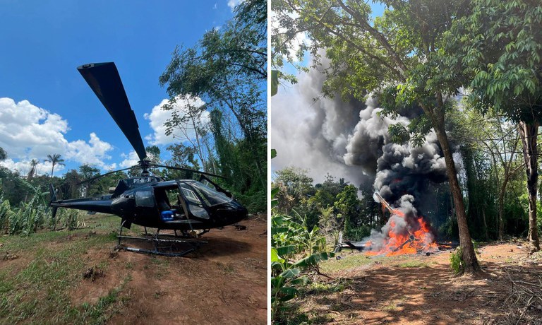 FAB destrói helicóptero usado em garimpo ilegal na Terra Yanomami em ação conjunta com PF e Ibama