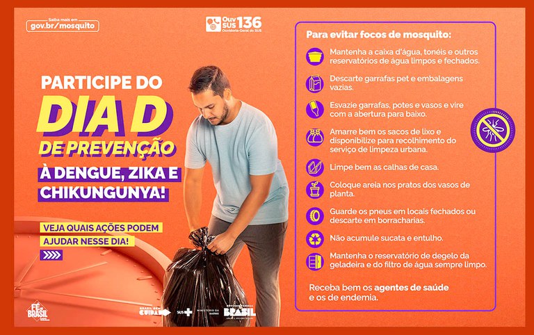 Confira programação do Dia D contra a dengue, zika e chikungunya