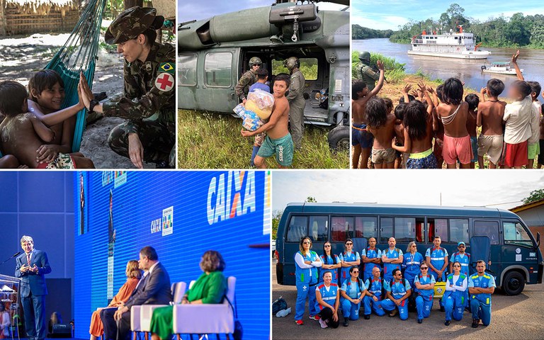 Exército, Aeronáutica, Marinha, serviços bancários, Força Nacional do SUS. Amplo engajamento pela vida (Fotos: Defesa, FAB, Marinha, MDS e MS)