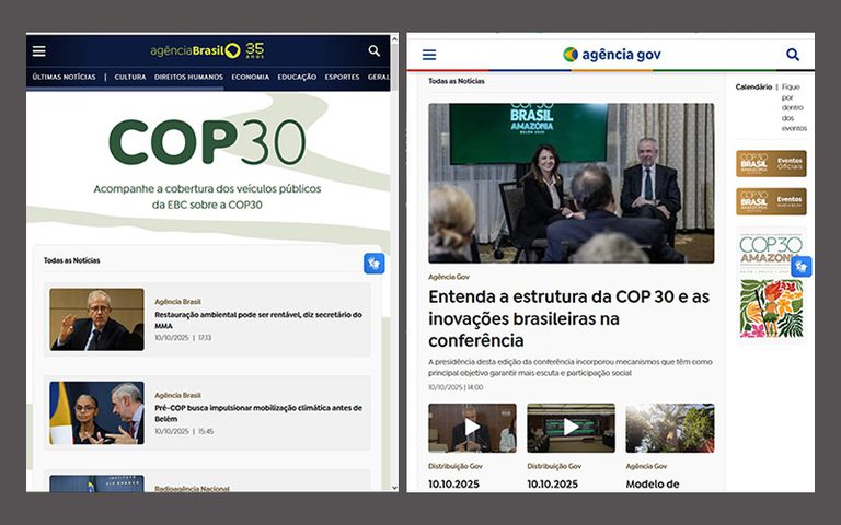 EBC lança páginas da Agência Brasil e Agência Gov destinadas à COP 30 EBC lança páginas da Agência Brasil e Agência Gov destinadas à COP 30