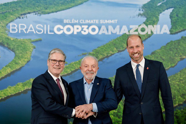 Lula se reúne com o príncipe William e o primeiro-ministro do Reino Unido, Keir Starmer